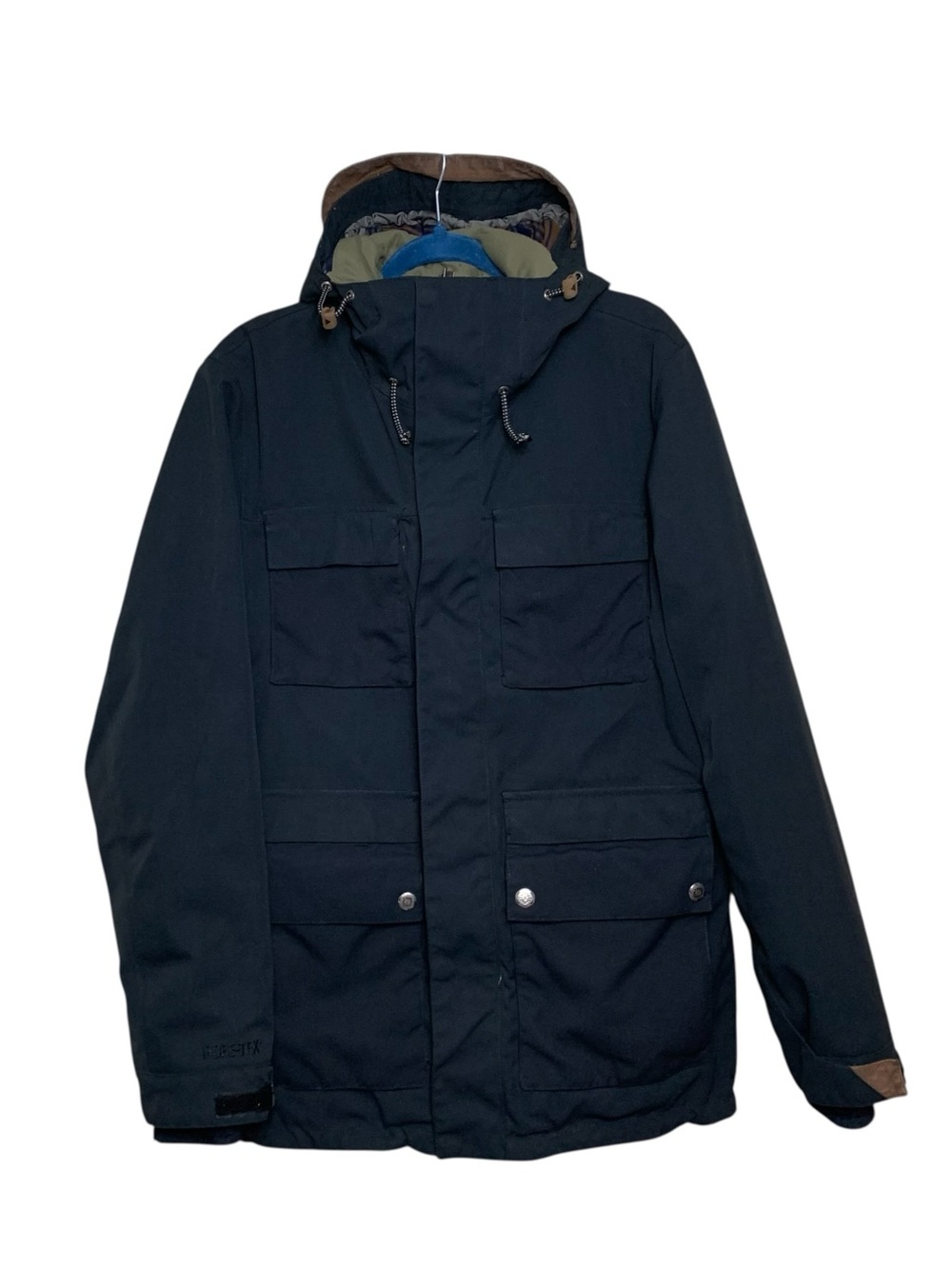 Burton Snowboard Black Goretex Canvas Jacket Hooded Lined Sz M Vented Ski Gorp